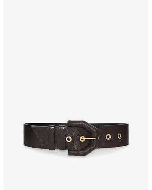 The Kooples Textured Wide Leather Belt - Black