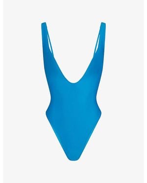 Skims Signature Swim Plunge One-Piece - Blue