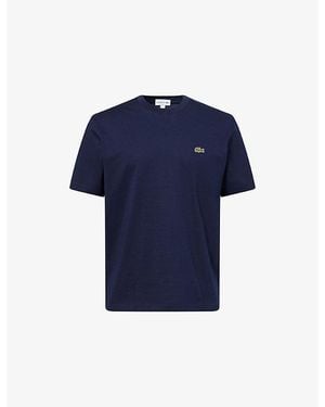 Lacoste Brand-Patch Crewneck Cotton-Jersey T-Shirt - Blue