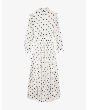 The Kooples Collar Polka-Dot Woven Maxi Dress - White