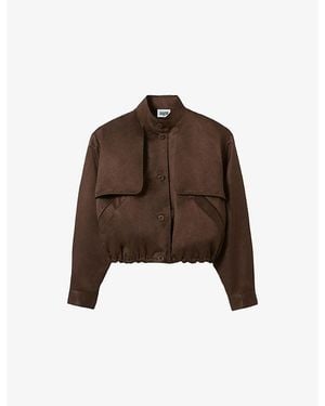Claudie Pierlot High-Neck Relaxed-Fit Satin Jacket - Brown