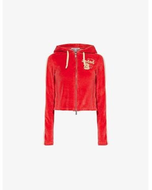 Jaded London Three Velour Crop Cotton-Blend Hoody - Red