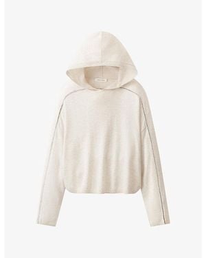 The White Company Side-Stripe Cropped Wool-Blend Hoody - White
