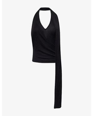 Belle Anna Halterneck Duo Wool-Blend Top - Black