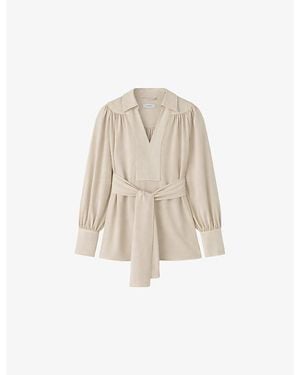 JOSEPH Bou Belted-Waist Crepe Blouse - Natural