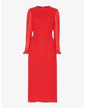 Whistles Inez Seam-Detail Silk Dress - Red