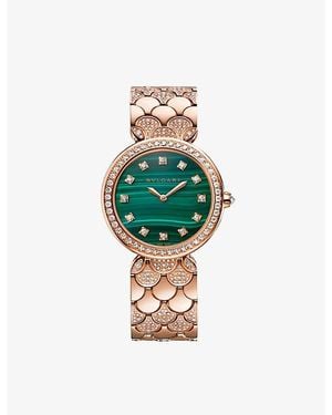 BVLGARI Divina 18Ct Rose- And 2.69Ct Diamond Quartz Watch - Green