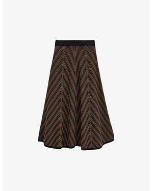 JOSEPH Arabica/ Chevron Elasticated-Waistband Wool Midi Skirt - Brown