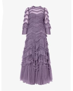 Needle & Thread Elia Frilled-Trim Recycled-Polyester Maxi Dress - Purple