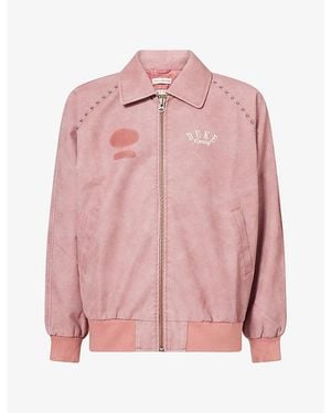 Duke & Dexter Dr4 Sunfaded Studded Faux-Leather Bomber Jacket - Pink