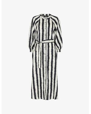 Whistles Round-Neck Stripe-Pattern Woven Midi Dress - Black