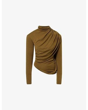 Mugler Draped Long-Sleeve Knitted Top - Green