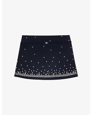 Maje Layered Short-Sleeve Stretch Wool-Blend Mini Skort - Blue