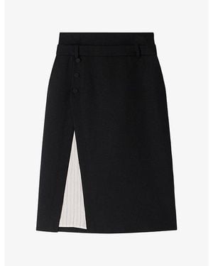 Sandro Mid-Rise Split-Hem Wool Midi Skirt - Black