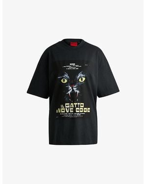 HUGO Crewneck Graphic-Print Cotton-Jersey T-Shirt - Black