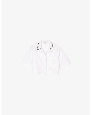 Sandro Crochet-Collar Relaxed-Fit Cropped Cotton Shirt - White