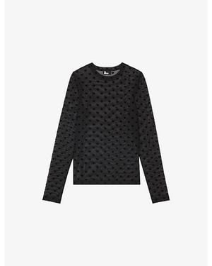 The Kooples Heart-Pattern Long-Sleeved Mesh Top - Black