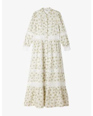 Sandro Floral Lace-Trim Woven Maxi Dress - Natural