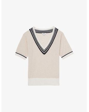 Reiss Ida V-Neck Knitted Top - White