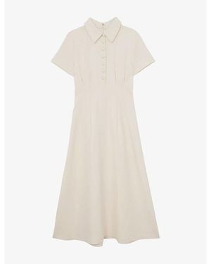 Reiss Mari Short-Sleeved Stretch-Woven Midi Dress - White