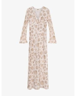 OMNES Marj Flute-Sleeve V-Neck Woven Maxi Dress - Natural