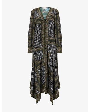 Veronica Beard Skye Scarf-Print Silk-Blend Midi Dress - Grey