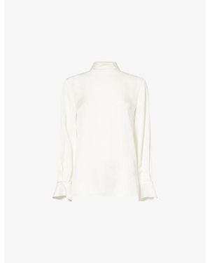 Theory Scarf-Tie High-Neck Silk Blouse - White