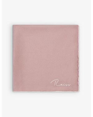 Reiss Ceremony Logo-Print Silk Pocket Square - Pink