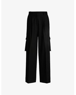 HUGO Flap-Pocket Wide-Leg High-Rise Stretch-Woven Pants - Black