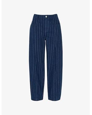 Whistles Pinstriped Barrel-Leg High-Rise Jeans - Blue