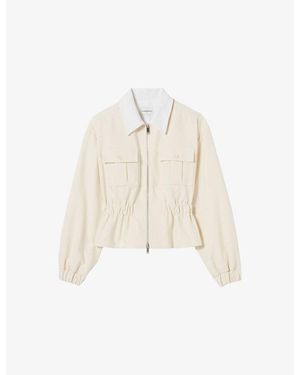 Claudie Pierlot Chest-Pocket Fitted-Waist Cotton Jacket - White