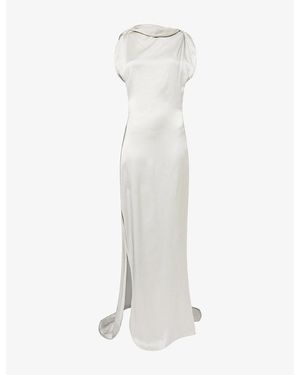 Victoria Beckham Carla Split-Seam Satin Gown - White