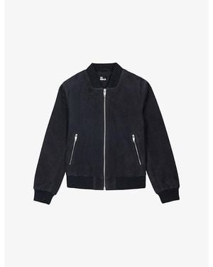 The Kooples Zipped-Pocket Suede Bomber Jacket - Blue