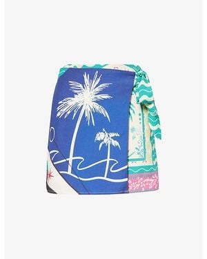 Agua Bendita Ziara Wrap-Style Woven Mini Skirt - Blue