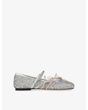 Jimmy Choo Loli Ballerina Glitter Leather Flats - White