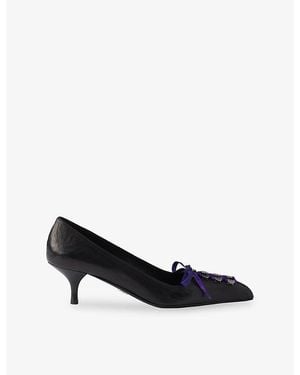 Prada Antiqued Leather Heeled Courts - Black