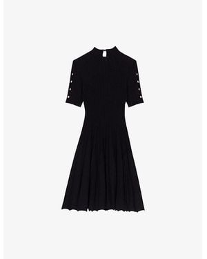 Maje Clover-Embellished Short-Sleeve Stretch-Knit Mini Dress - Black
