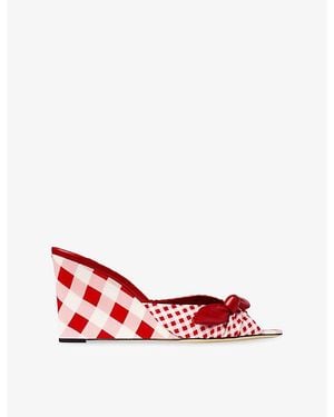 Jimmy Choo Livi 85 Wedge Gingham Woven Heels - Red