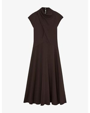Reiss Alma High-Neck Stretch-Woven Midi Dress - Brown