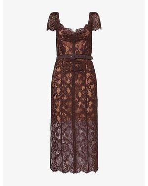 Self-Portrait Floral Lace Midi Dress - Purple