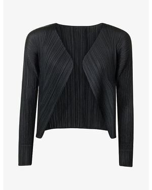 Pleats Please Issey Miyake Basics Pleated Knit Cardigan - Black