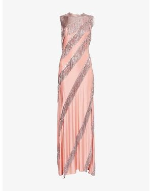 Rabanne Fringed Sleeveless Stretch-Woven Maxi Dress - Pink