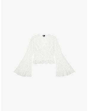The Kooples Lace V-Neck Flared-Sleeve Woven Top - White