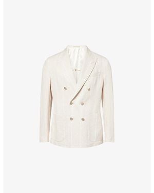 Eleventy Double-Breasted Pinstripe Cotton And Linen-Blend Jacket - White