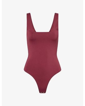 GOOD AMERICAN Sculpting Square-Neck Stretch-Jersey Bodysuit - Red