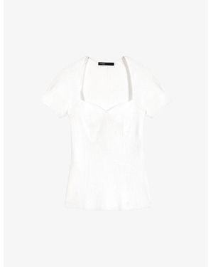 Maje Moka Sweetheart-Neck Short-Sleeved Jumper - White