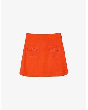 Sandro Patch-Pocket High-Rise Cotton And Linen-Blend Mini Skirt - Red