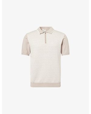 Arne Herringbone Zip-Up Cotton-Knit Polo Top - White