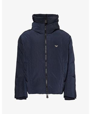 Emporio Armani Padded Funnel-Neck Shell Puffer Jacket - Blue