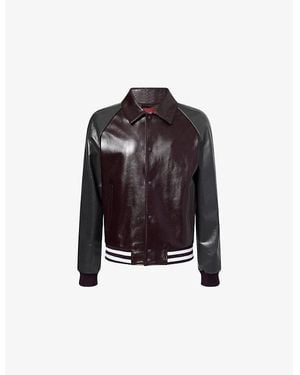 Gucci Logo-Embossed Shiny Leather Bomber Jacket - Black